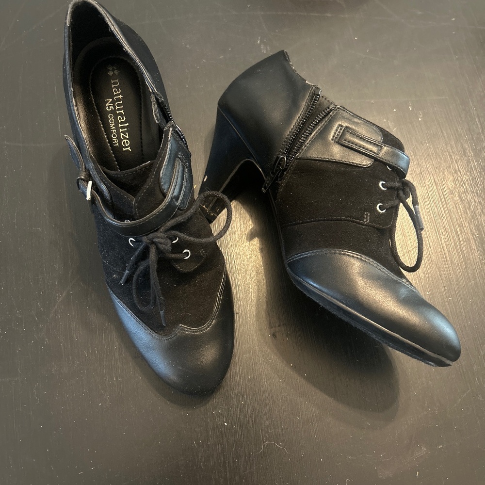 Black heeled ankle booties